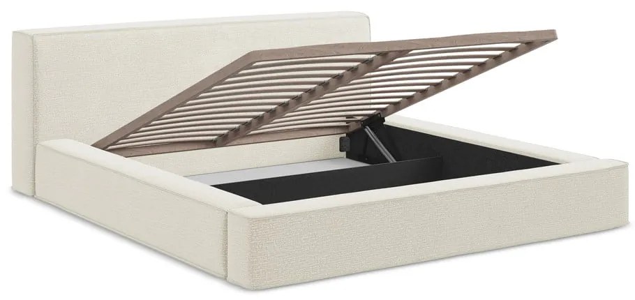 Pat dublu tapițat crem cu spațiu de depozitare cu grilă 160x200 cm Noho - Makamii