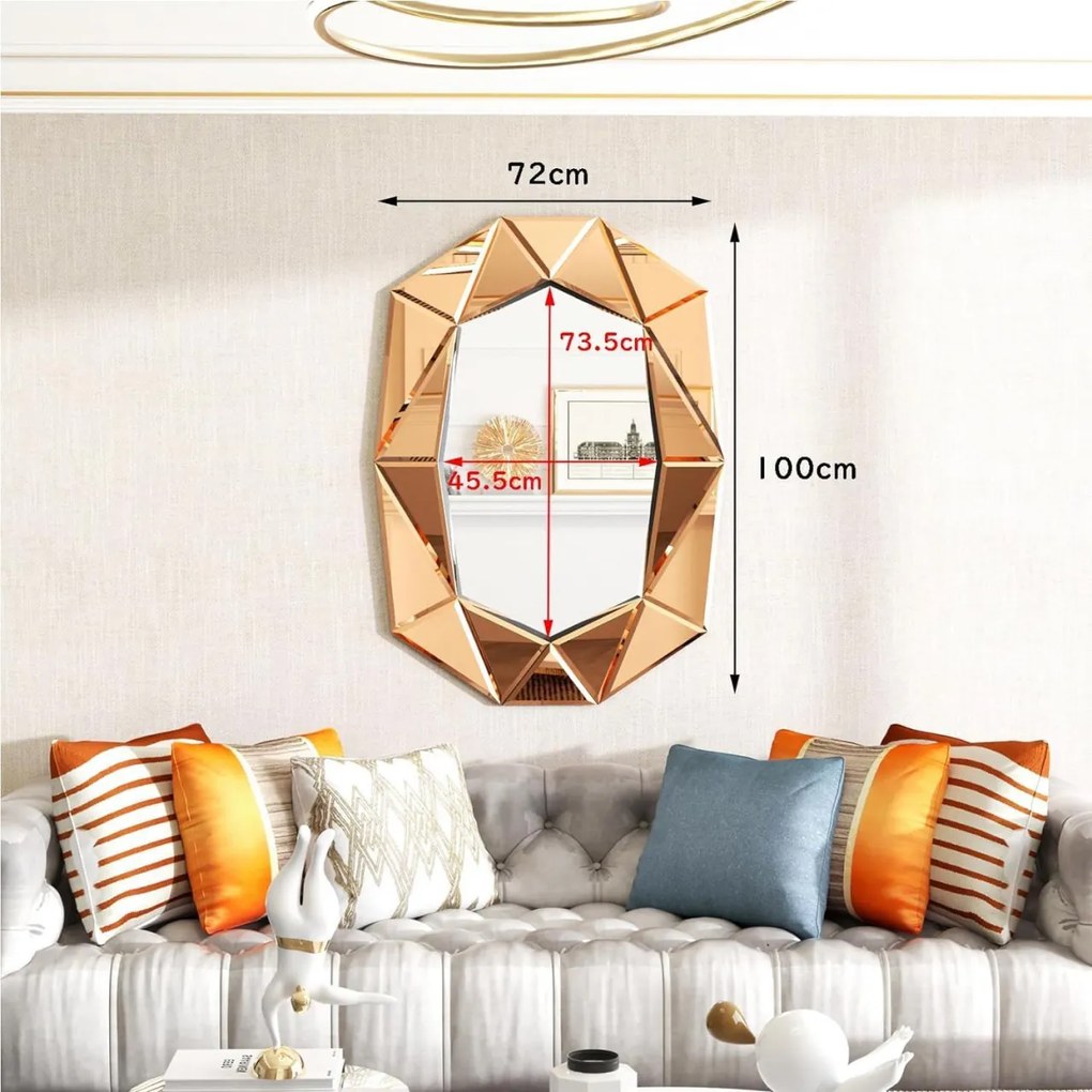 OGG35 - Oglinda ornamentala 3D 72 x 100 cm, pentru perete, dormitor, living - Verde / Argintiu / Auriu