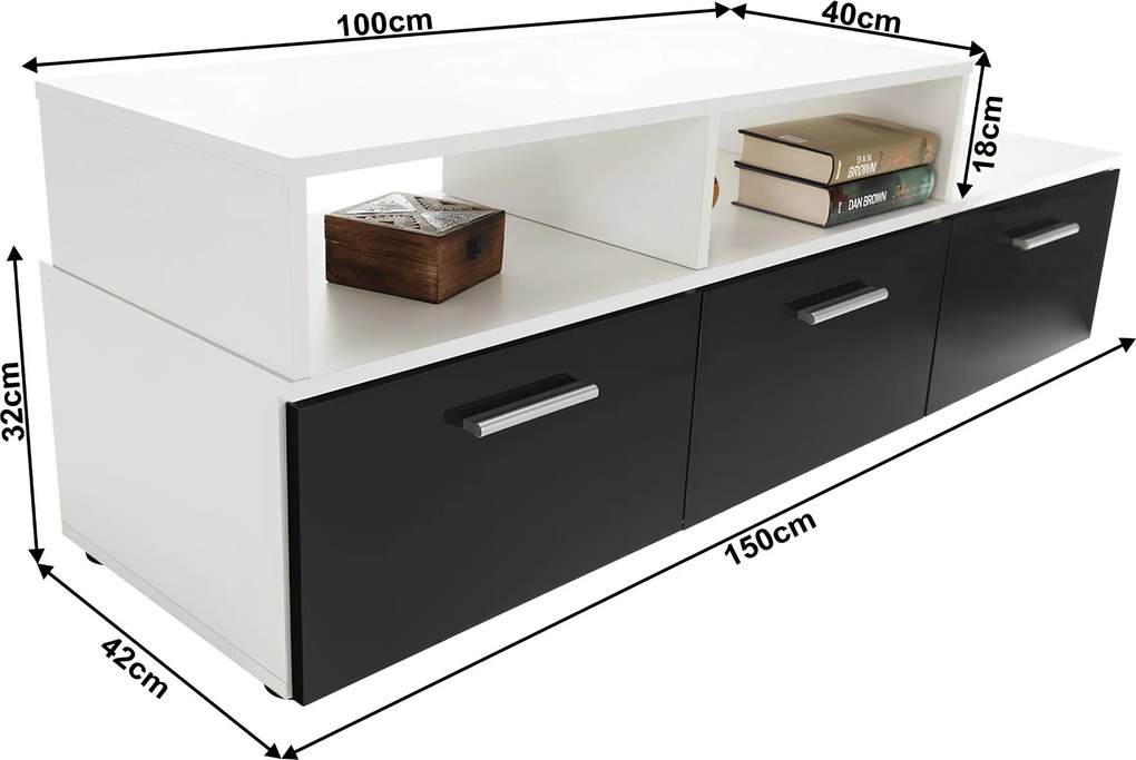 Mobilier living, alb/extra strălucire neagră HG, LEO