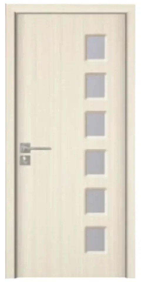 Usa Interior din MDF Novo Doors ND319, Cadru din Lemn Masiv, Geam Sablat, KIT COMPLET, Toc , Manere si balamale incluse (Culoare: Alb, Toc: Fix,