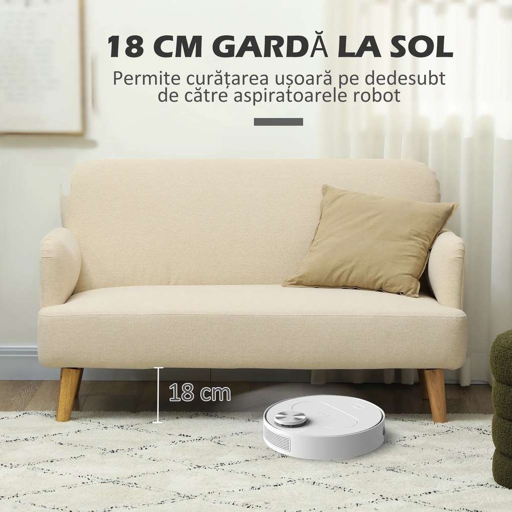 HOMCOM Canapea Modernă Scandinavă, Canapea cu 2 Locuri, Brațe, și Picioare din Lemn, 140x74x79 cm, Alb Crem | Aosom Romania