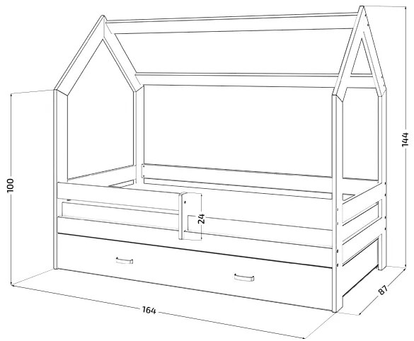Pat pentru copii CASETA D3, 80 x 160 cm, alb Saltea: saltea COCO 10 cm, Somiera: cu somiera din lamele, Cutie de depozitare: cu cutie de depozitare alba