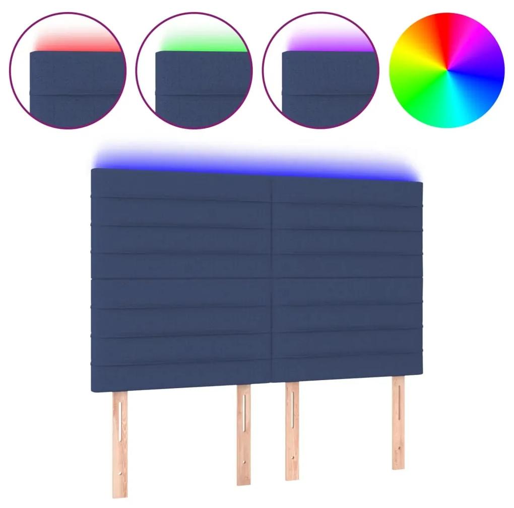Tablie de pat cu LED, albastru, 144x5x118 128 cm, textil 1, Albastru, 144 x 5 x 118 128 cm