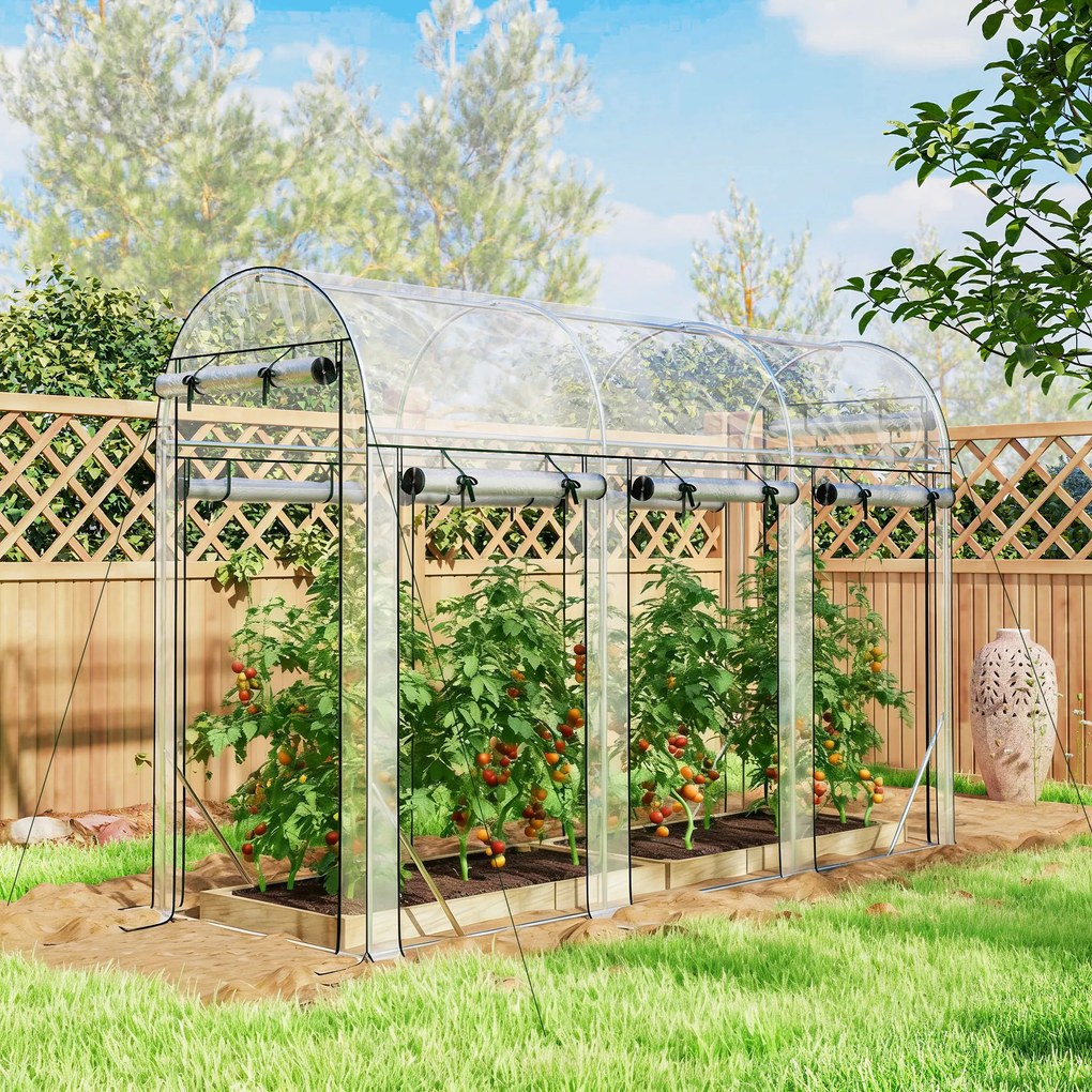 Outsunny Seră tip tunel pentru grădină 3 m², seră de grădină, cadru din oțel galvanizat, 8 uși rulante, 295x100x197cm, transparent | Aosom Romania