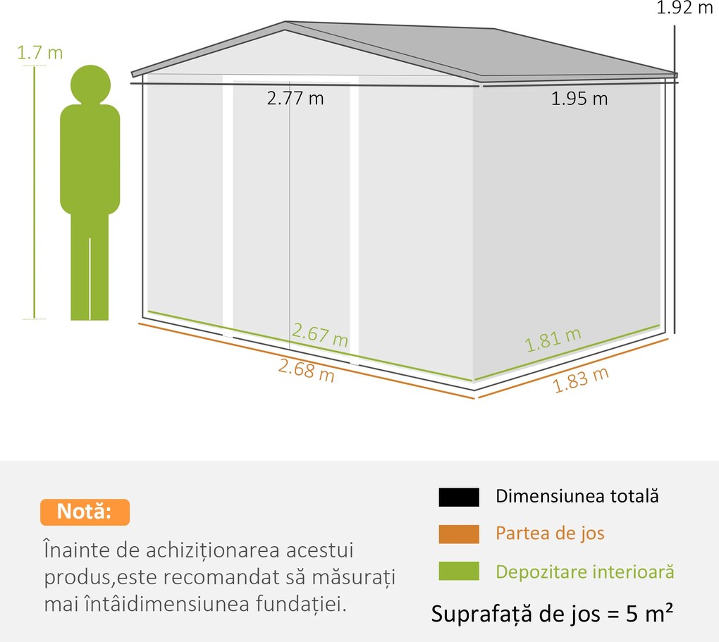 Outsunny Magazie de Grădină din Oțel cu 2 Uși Glisante, Maro | Aosom Romania