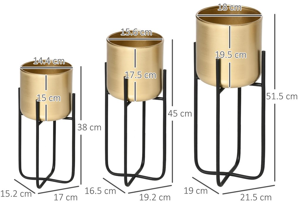 Outsunny Jardiniera Set de 3 Piese Ghivece Inaltate Auriu cu Suport din Metal pentru Amenajare la Interior si Exterior | Aosom Romania