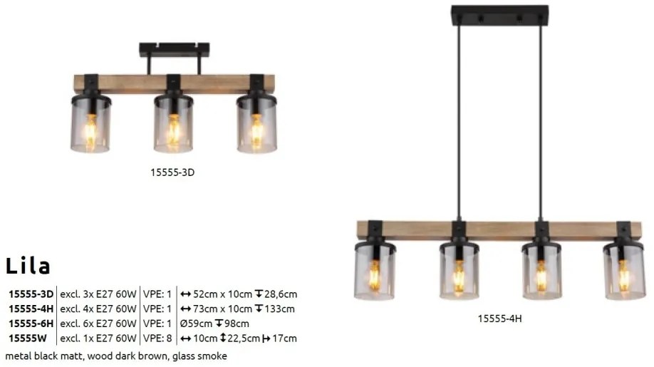 Lustra 4L design industrial Lila negru, maro