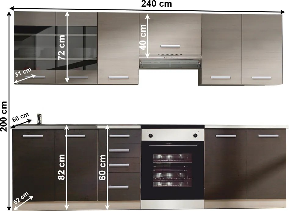 Mobilier bucătărie, stejar gri deschis/stejar închis, KLANTON