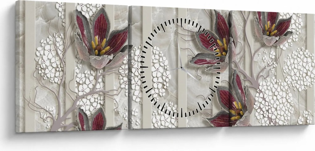 Tablou - Flori decorative (cu ceas) (90x30 cm)
