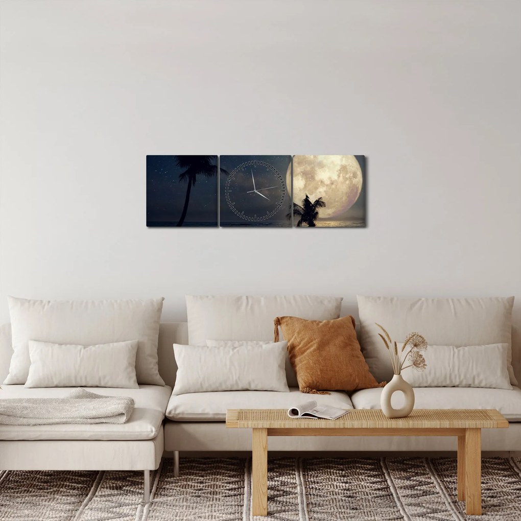 Tablou - Plaja cu lună plină (cu ceas) (90x30 cm)