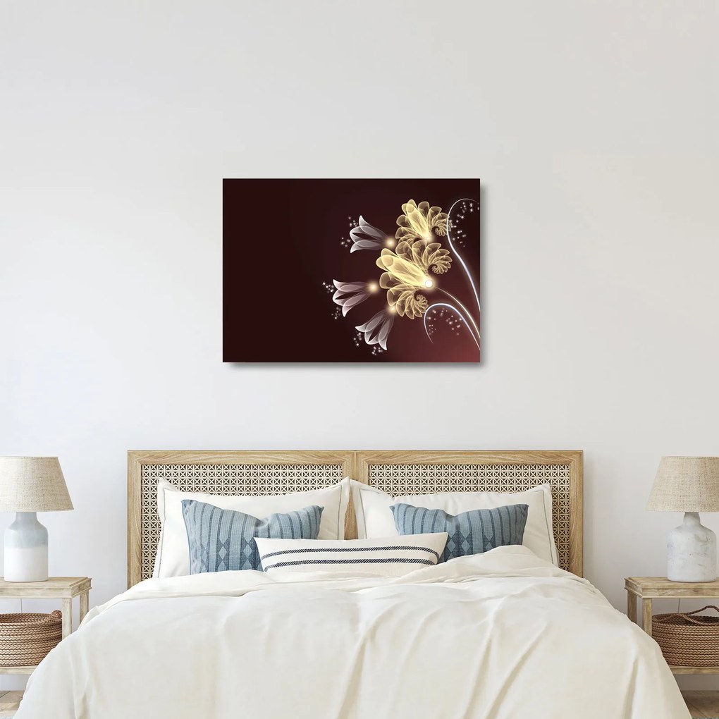 Tablou pe sticlă - Flori strălucitoare (70x50 cm)