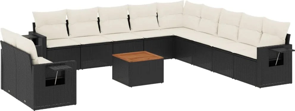 vidaXL Set canapele de grădină, 12 piese, cu perne, negru, poliratan