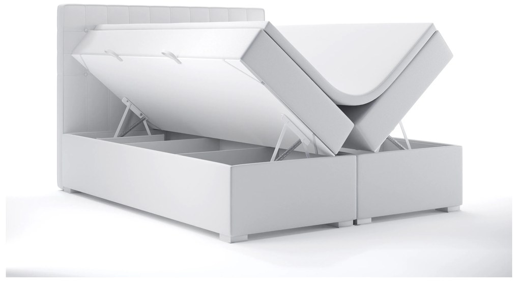 Pat matrimonial Boxspring 180 cm Candy (alb piele ecologică)(cu sp. depozitare). 1044185
