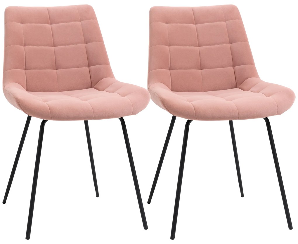 HOMCOM Set de 2 Scaune de Dining Scaune Accent Scaune de Bucatarie, Design Retro, Aspect de Catifea, 50 cm x 61 cm x 79 cm, Roz | Aosom Romania