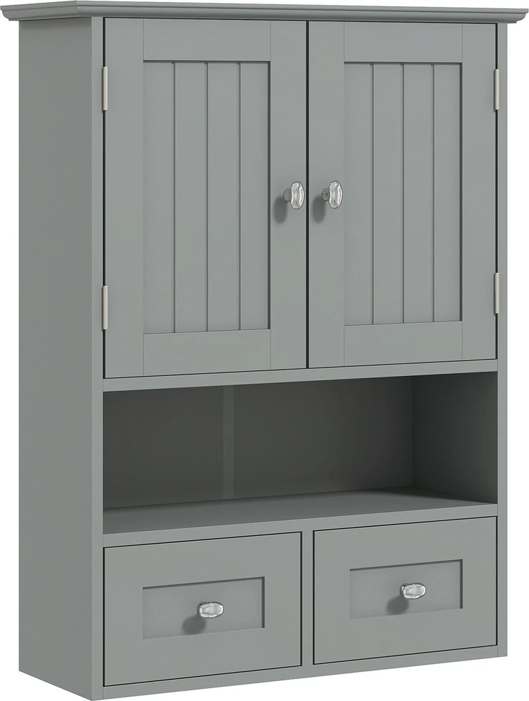 kleankin Dulap suspendat pentru baie, dulap de toaletă, cu uși, raft, 2 sertare, 50,8l x 17,8P x 66H cm, gri | Aosom Romania