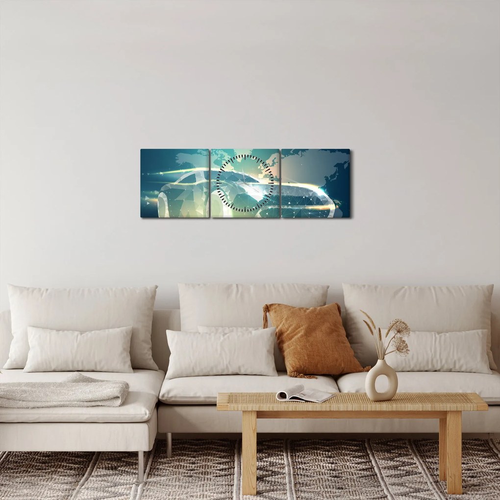 Tablou - Mașină din forme geometrice (cu ceas) (90x30 cm)