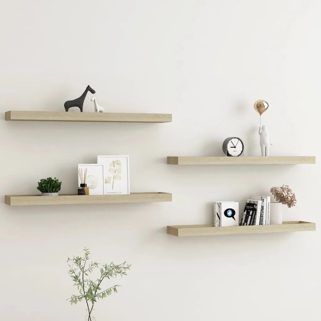 330234 vidaXL Rafturi de perete Loggia, 4 buc., stejar, 80x15x4 cm, MDF