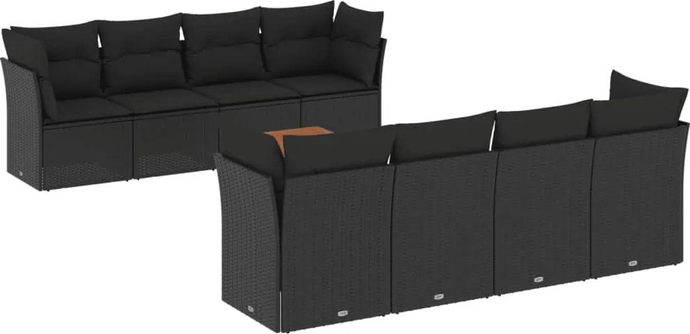 vidaXL Set mobilier de grădină cu perne, 9 piese, negru, poliratan