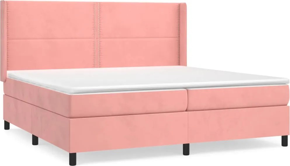 vidaXL Pat box spring cu saltea, roz, 200x200 cm, catifea
