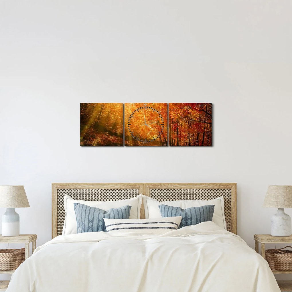 Tablou cu pădurea în toamnă (cu ceas) (90x30 cm)
