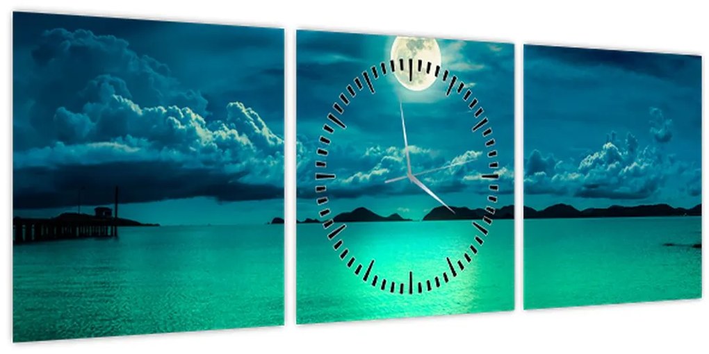 Tablou - Luna plină deasupra apei (cu ceas) (90x30 cm)