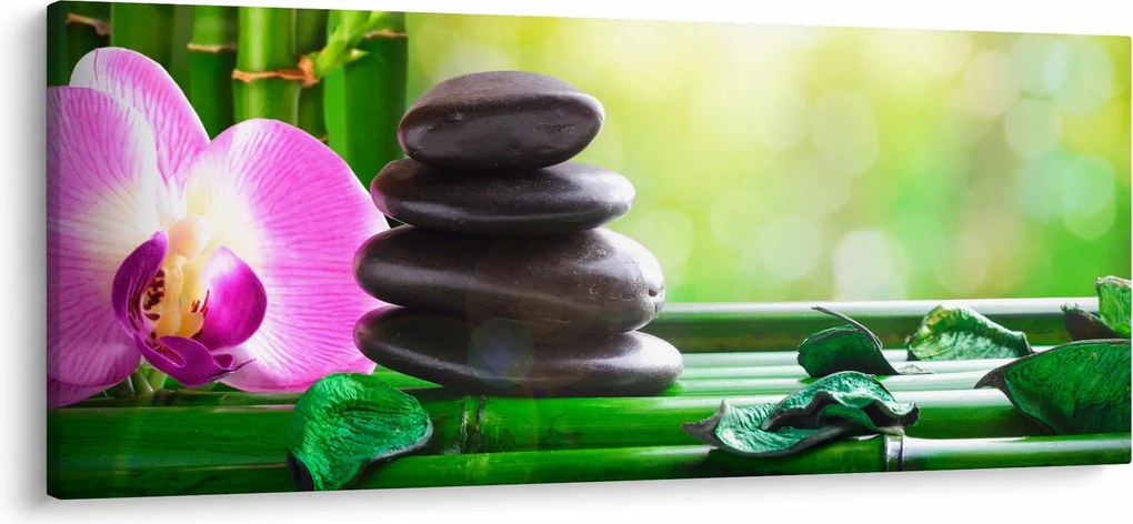 Tablou cu pietre pentru masaj și orhidee (120x50 cm)