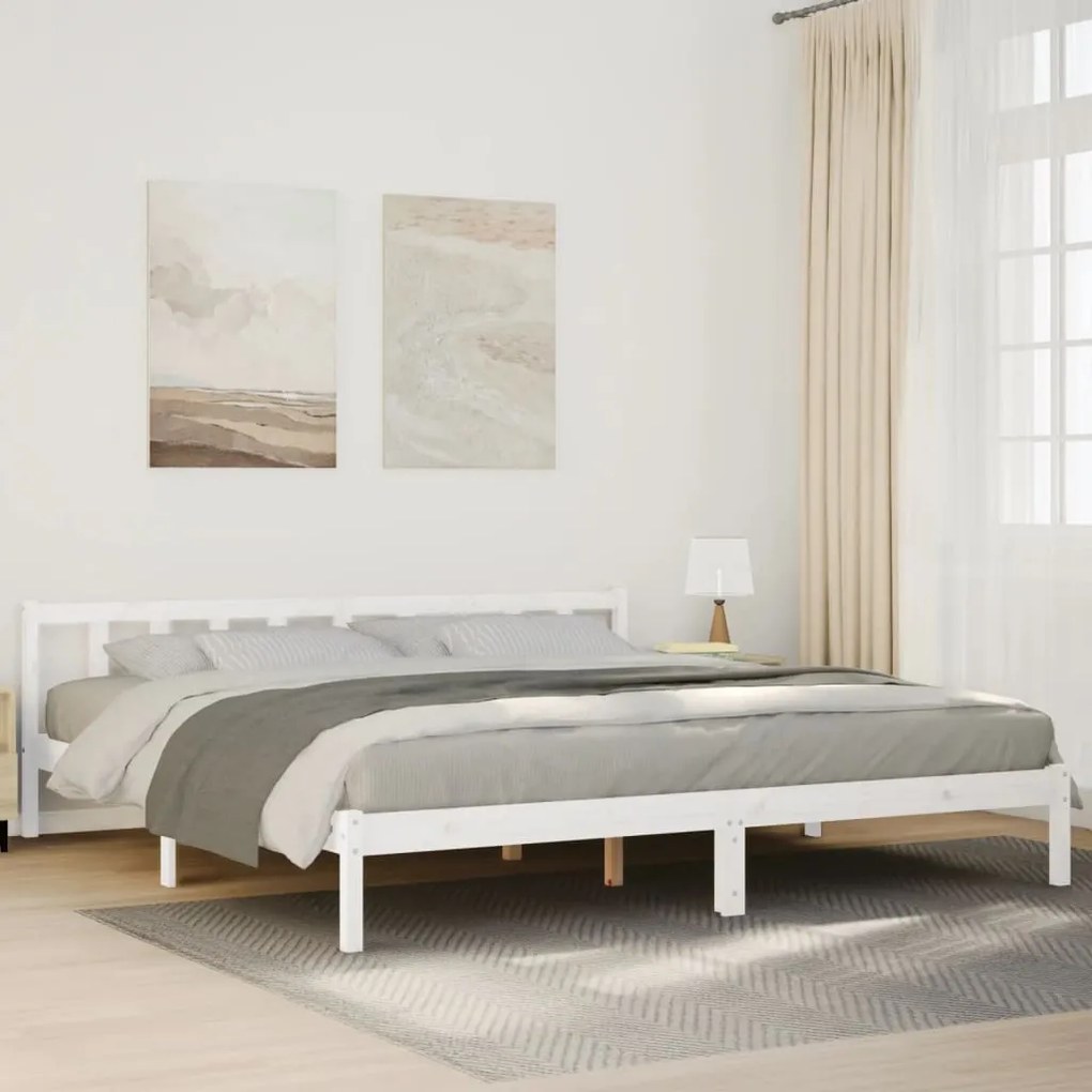 vidaXL Cadru pat foarte lung fără saltea alb 180x220 cm lemn masiv pin