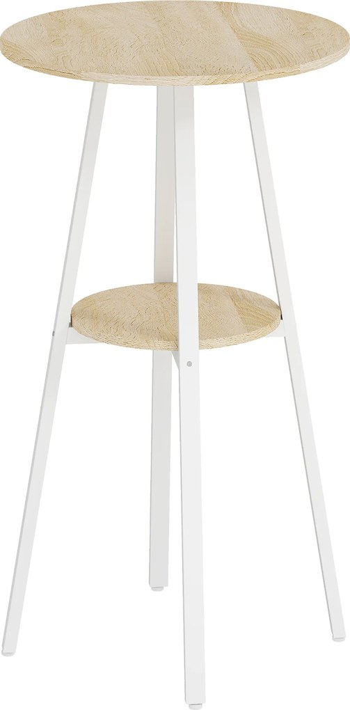 HOMCOM Masă Înaltă Rotundă cu Raft, Masă Modernă pentru Bucătărie sau Dining, PAL, Metal, Lemn Natural și Alb | Aosom Romania