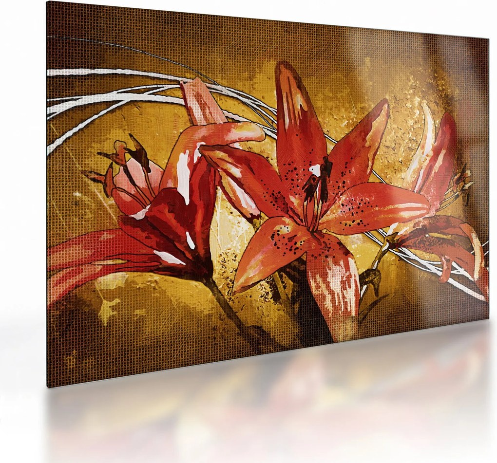 Tablou pe sticlă cu flori de crini (70x50 cm)