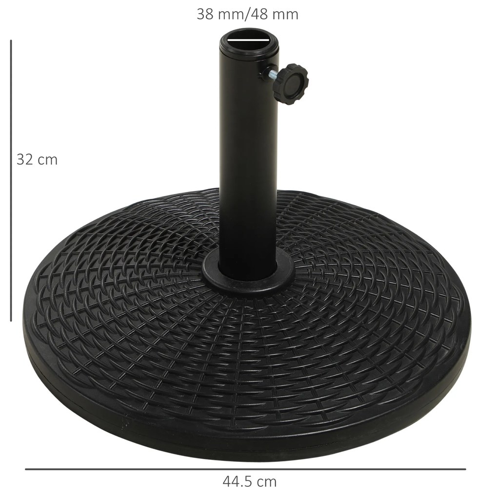 Outsunny Bază pentru Umbrelă cu Stîlpi de Ø38/48 mm din Plastic cu Efect de Ratan, Ø44.5x32 cm, Negru | Aosom Romania