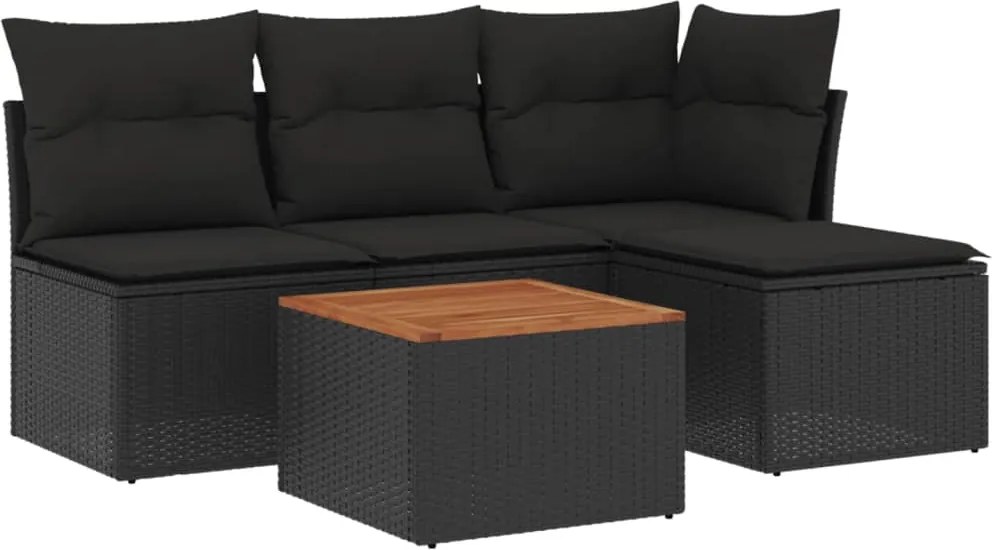 vidaXL Set mobilier de grădină cu perne, 5 piese, negru, poliratan