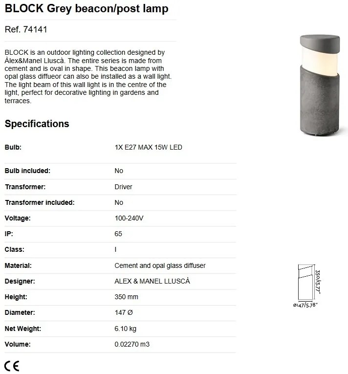 Mini Stalp iluminat exterior design modern IP65 BLOCK