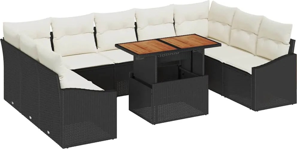 vidaXL Set de masă pentru grădină cu pernă 10 pcs Negru și Crem