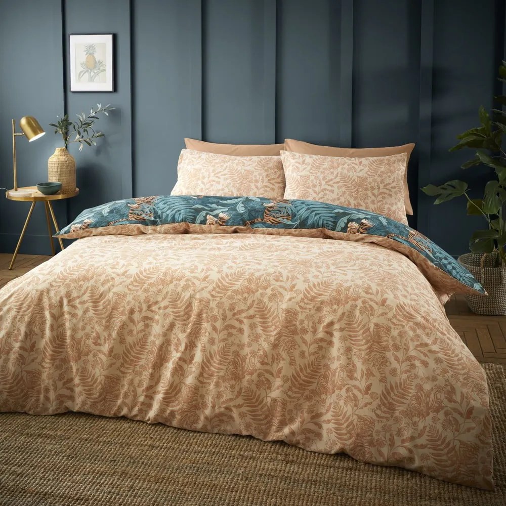 Lenjerie de pat verde/maro pentru pat de o persoană 135x200 cm Tropic Tiger Leaf – Catherine Lansfield