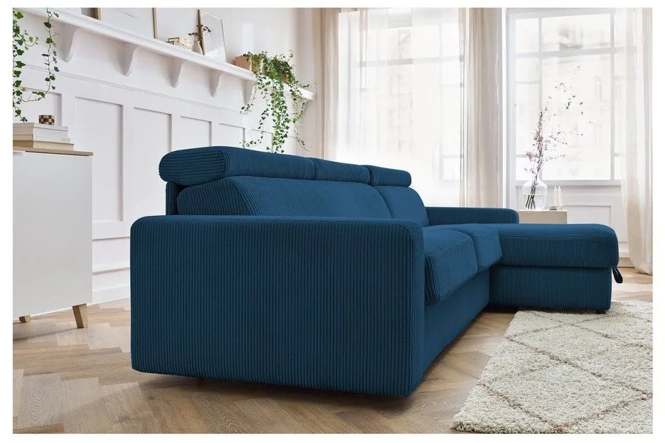 Colțar albastru închis extensibil cu tapițerie din catifea reiată (cu colț variabil) Monaco – Bobochic Paris