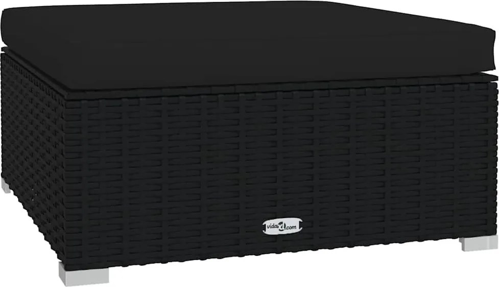 vidaXL Taburet de grădină cu pernă, negru, 70x70x30 cm, poliratan