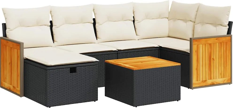 vidaXL Set canapele de grădină cu perne, 7 piese, negru, poliratan