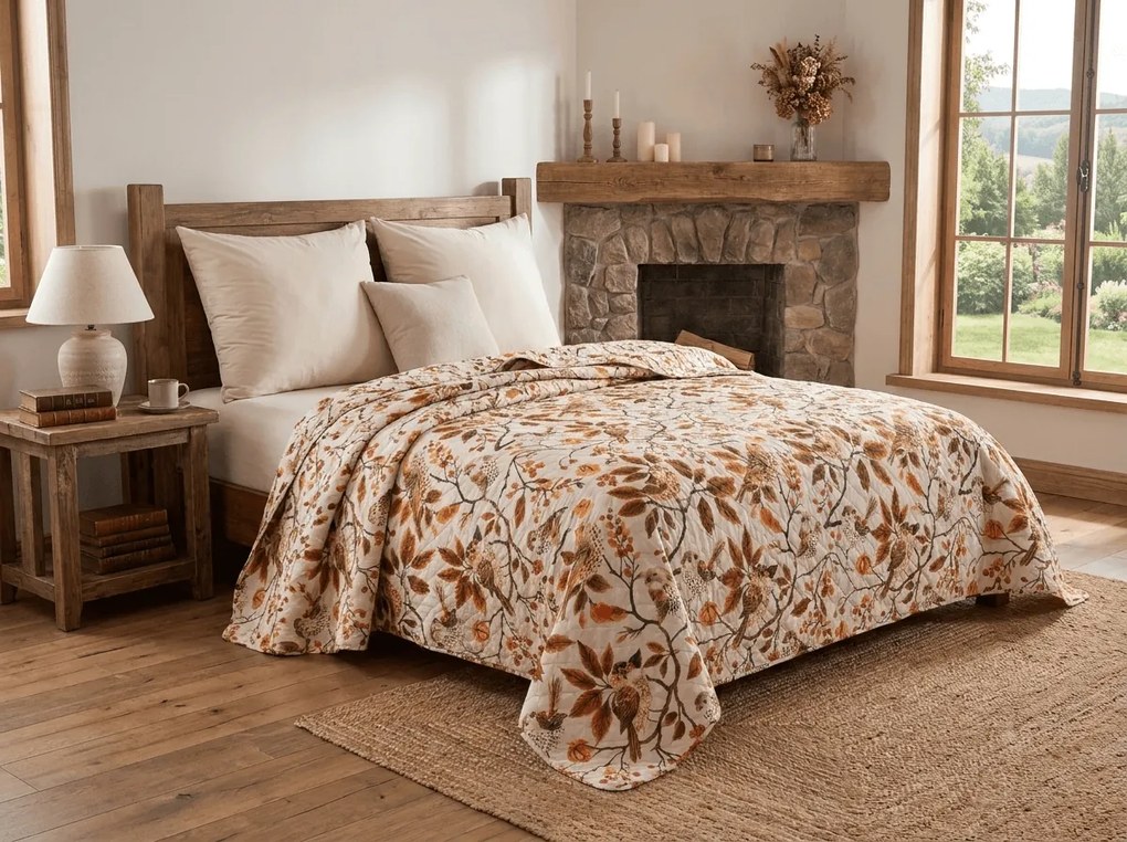 Cuvertura de pat BIRDS PUMPKIN, maro Dimensiune: 170 x 210 cm
