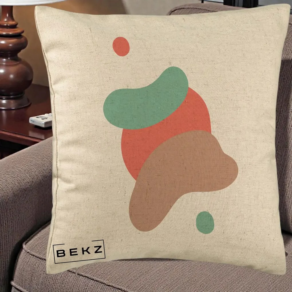 Perna Decorativa Abstract Forme Fluide Coral, 40x40 cm, Bej, Husa Detasabila, Perna Inclusa, BEKZ®