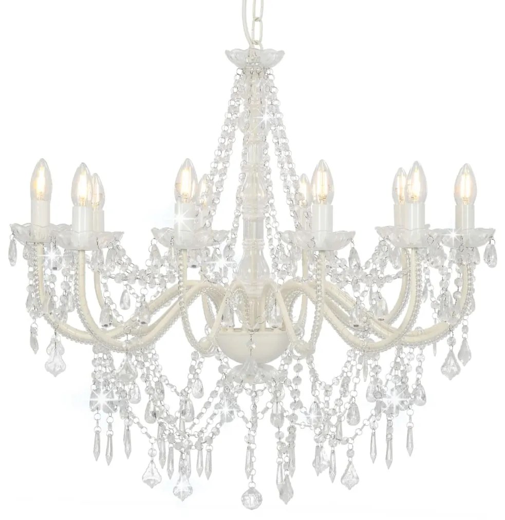 vidaXL Candelabru cu mărgele, alb, 12 becuri E14