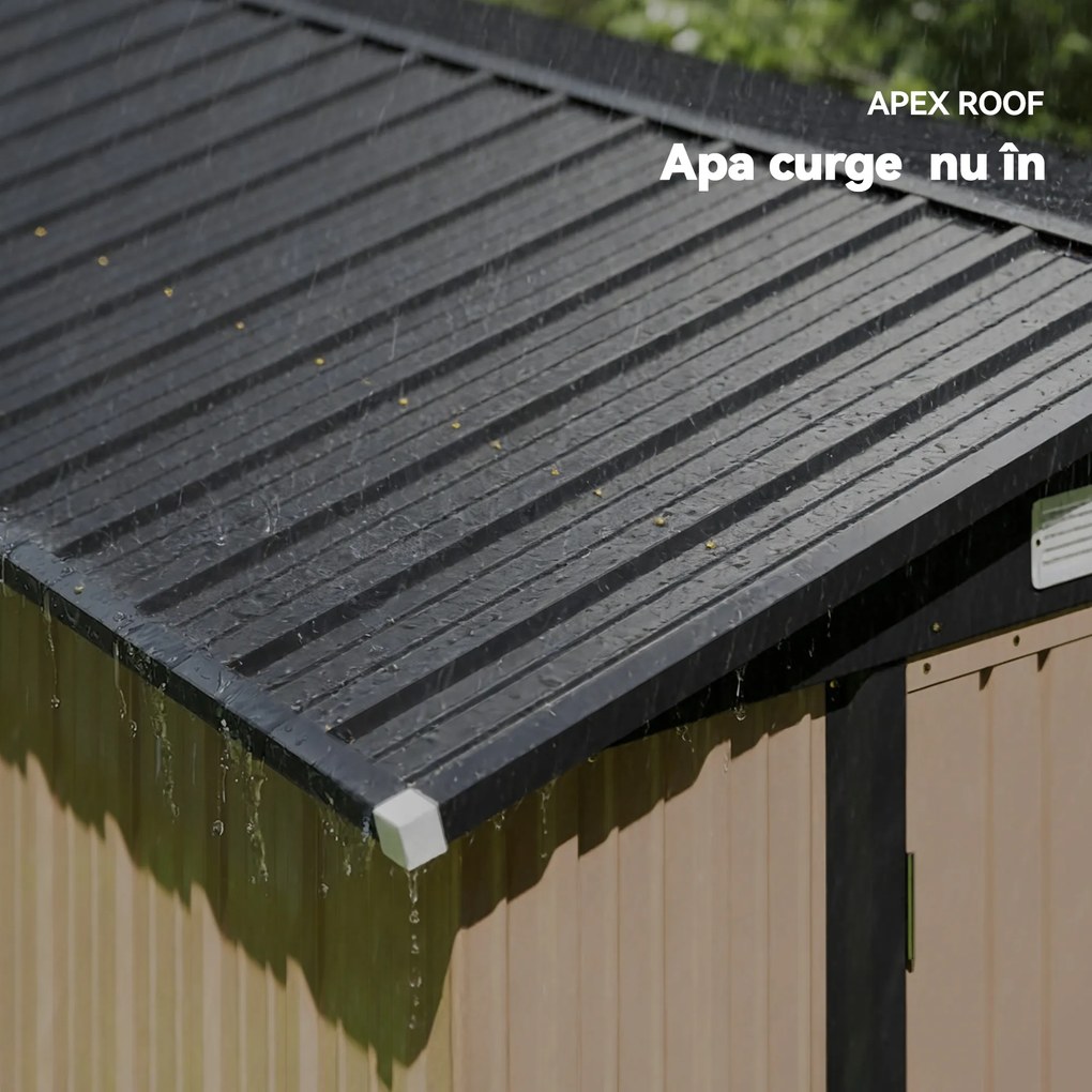 Outsunny Magazie Metalică 305 x 245 cm, Căsuță de Grădină Rezistentă cu 4 Guri de Aerisire și Uși Duble cu Încuietoare, Maro | Aosom Romania