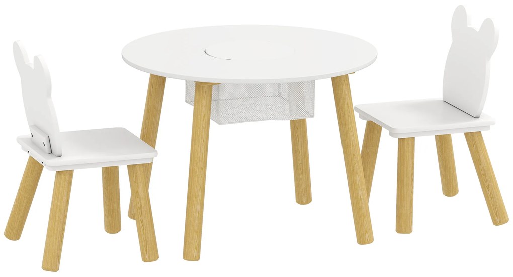 AIYAPLAY Set 1 masă rotundă, 2 scaune pentru copii, 3 piese, spătar în formă de urs, activități, activități creative, mese, 3-6 ani | Aosom Romania