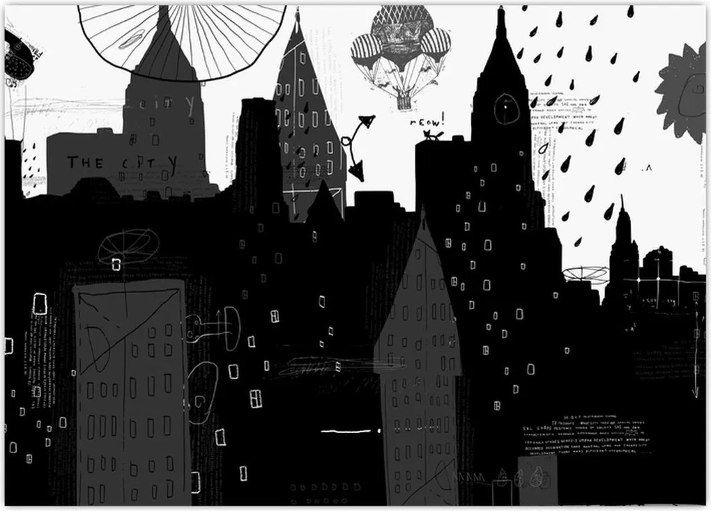 Tablou - Oraș cu inscripții și modele (70x50 cm)