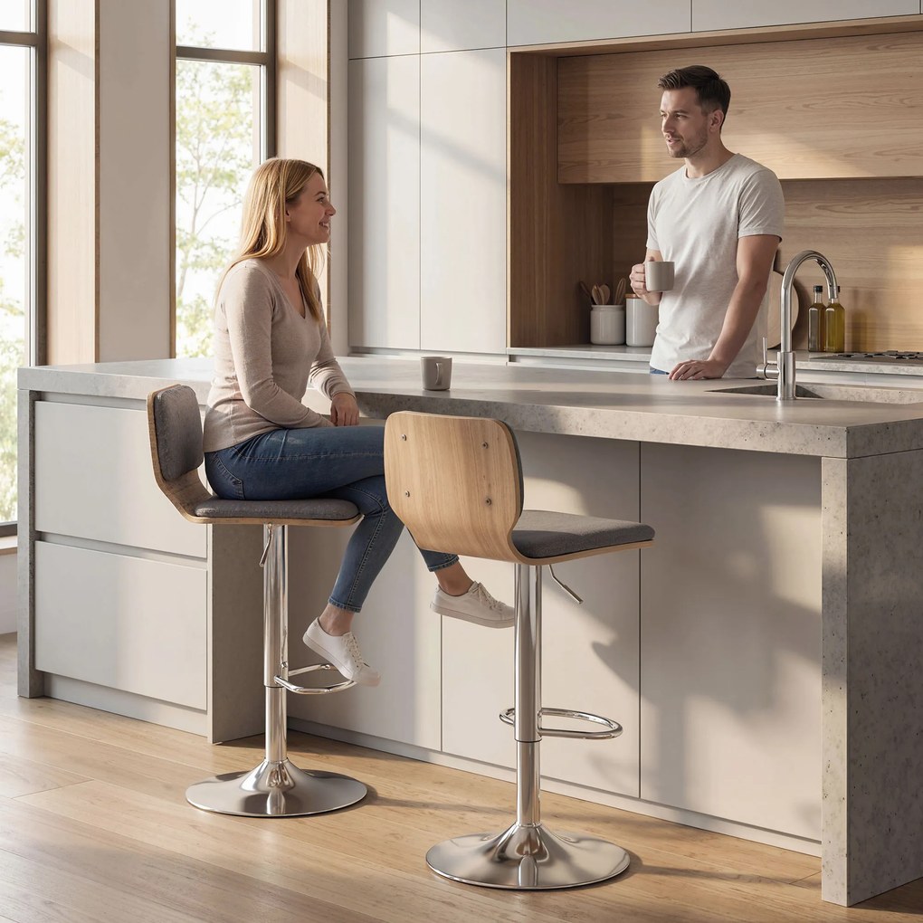 HOMCOM Set de 2 scaune de bar scaune de bar reglabile pe înălțime spătar suport pentru picioare rotative 360° 41x47,5x81-102cm gri | Aosom Romania