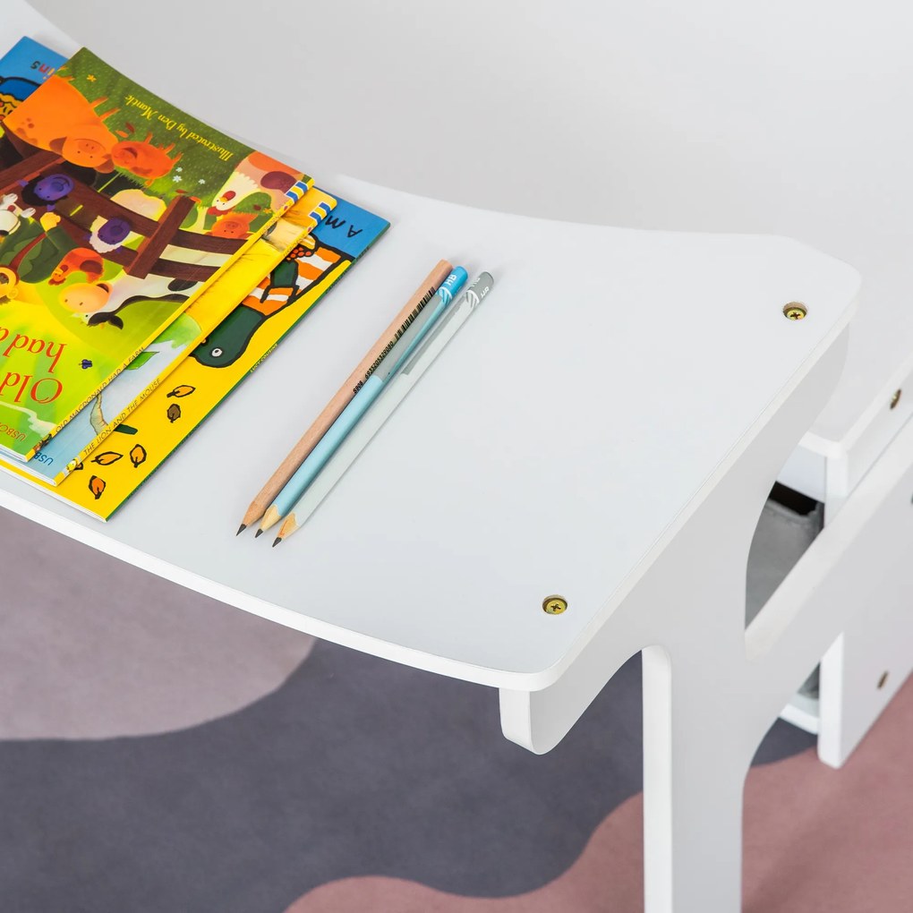 HOMCOM banca pentru copii 2 in 1, 60x43x57cm, alba | AOSOM RO