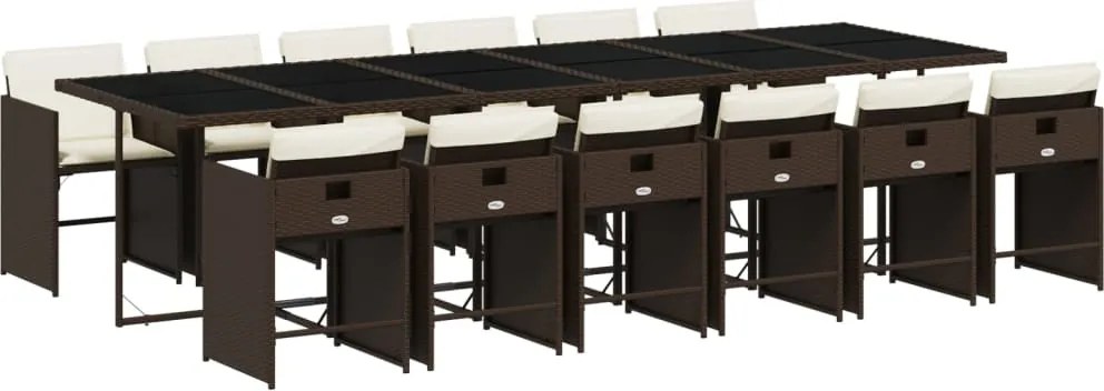 vidaXL Set mobilier de grădină, 13 piese, maro, cu perne, poliratan