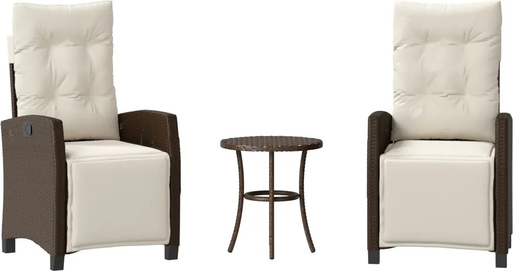 vidaXL Set bistro cu perne, 3 piese, maro, poliratan