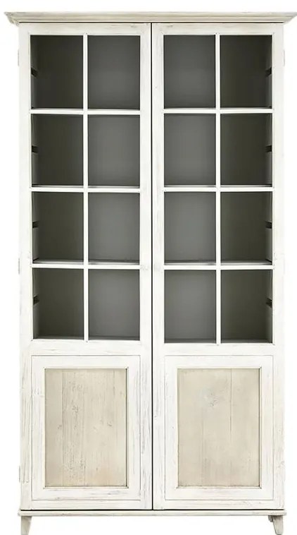 Bufet inalt cu 2 usi, alb, din lemn masiv de pin reciclat, aspect vintage, Lhettie