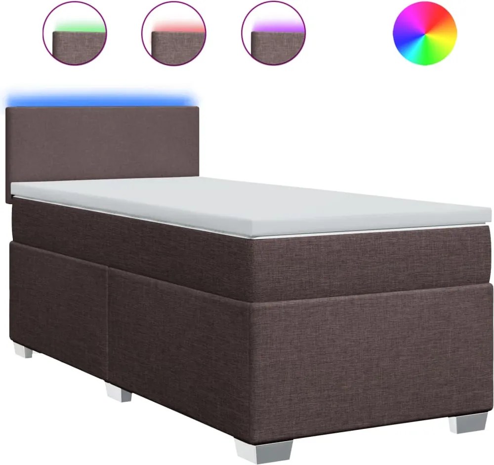 vidaXL Pat box spring cu saltea, maro închis, 80x200 cm, textil
