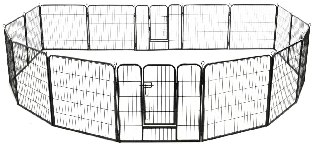 Tarc pentru caini, 16 panouri, otel, 80 x 80 cm, negru 80 x 80 cm, 16 panouri